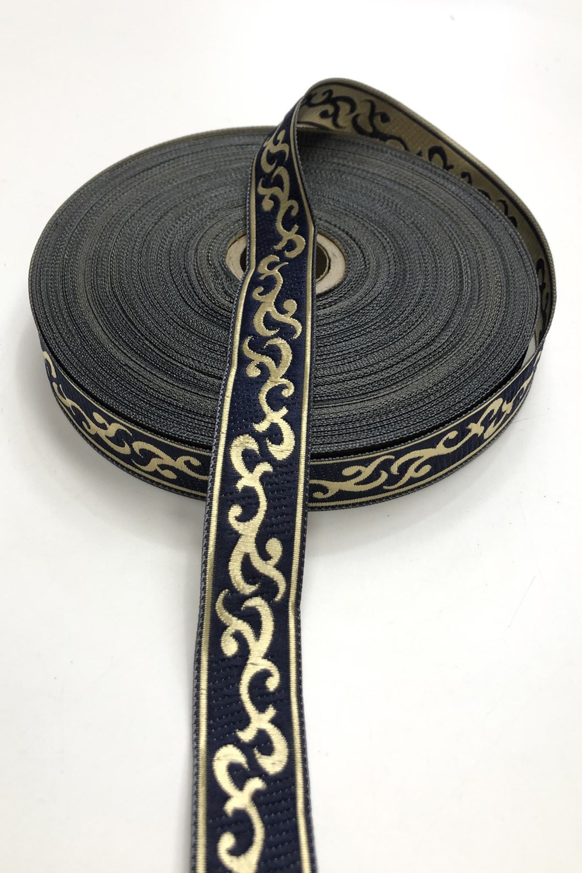 Lacivert Desenli Baskılı Kurdele 2 cm