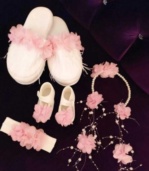 Lohusa Pembe Taç Terlik Set