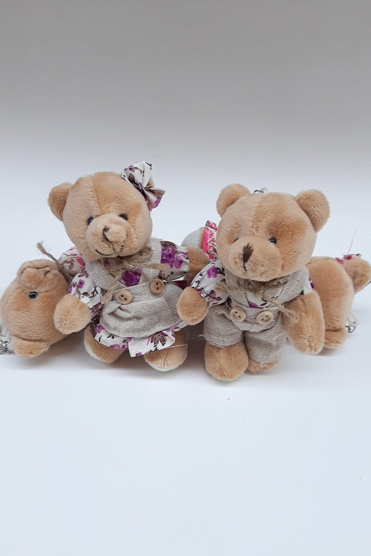 Mor Kıyafetli Kız Erkek 2li Peluş Ayıcık 12 cm