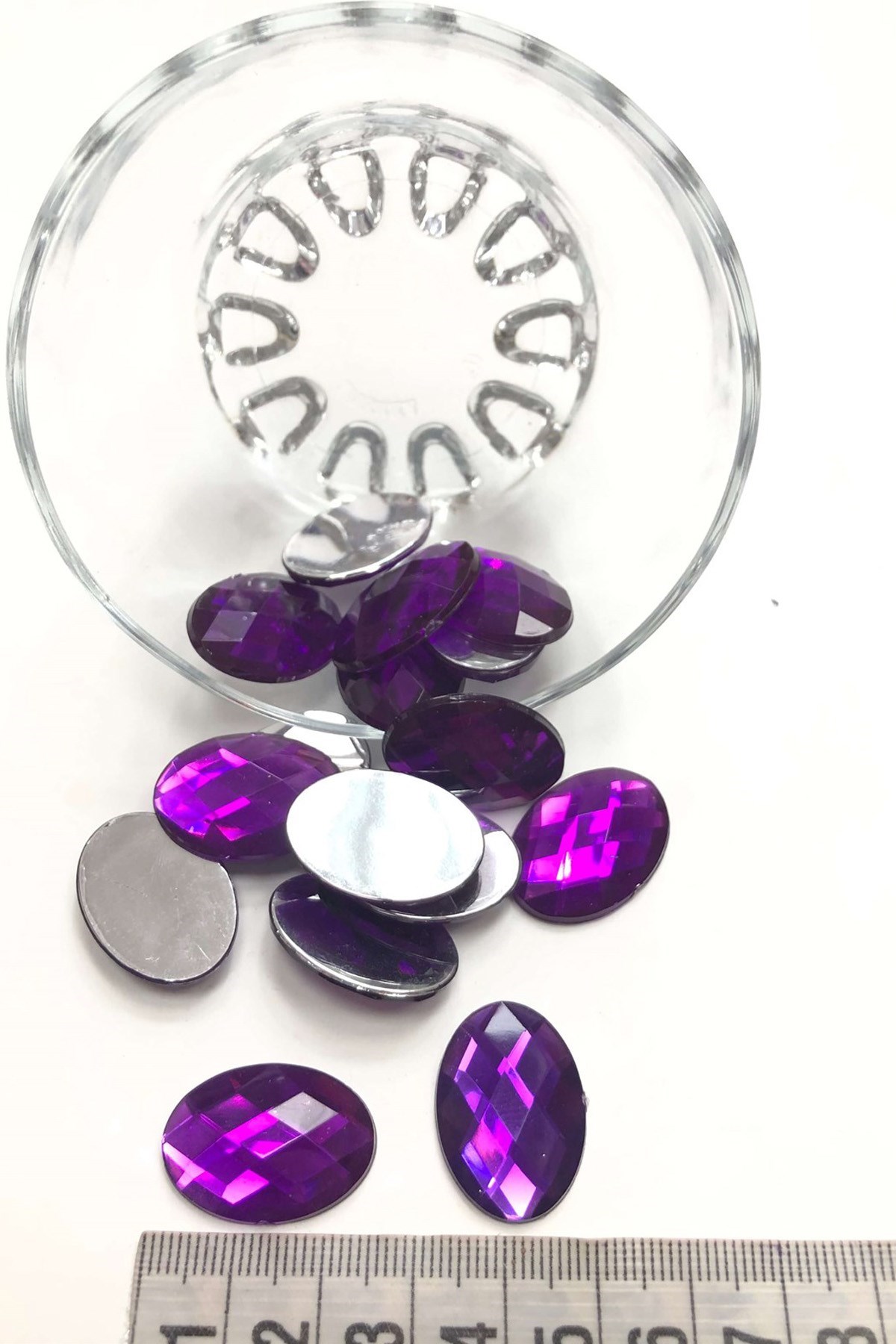 Mor Oval Plastik Dikme Taş 10 adet