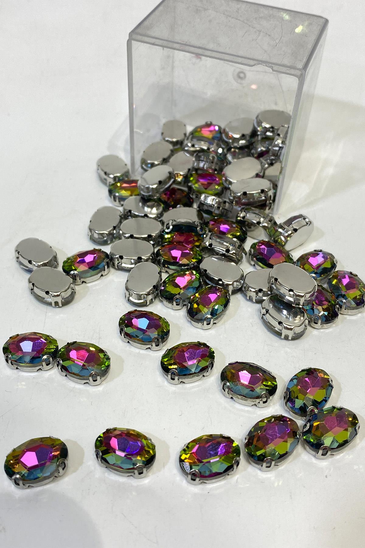 Oval Metal Kasalı Beyoğlu Taşı Dikme Boncuk 5 Adet