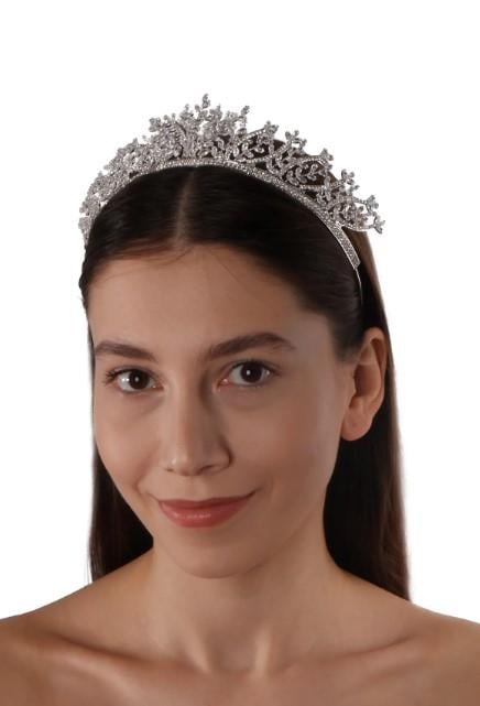 Parlak Zirkon Taşlı Özel Tasarıom Gelin Düğün Kına Tacı Prenses Gelin Zirkon Tacı