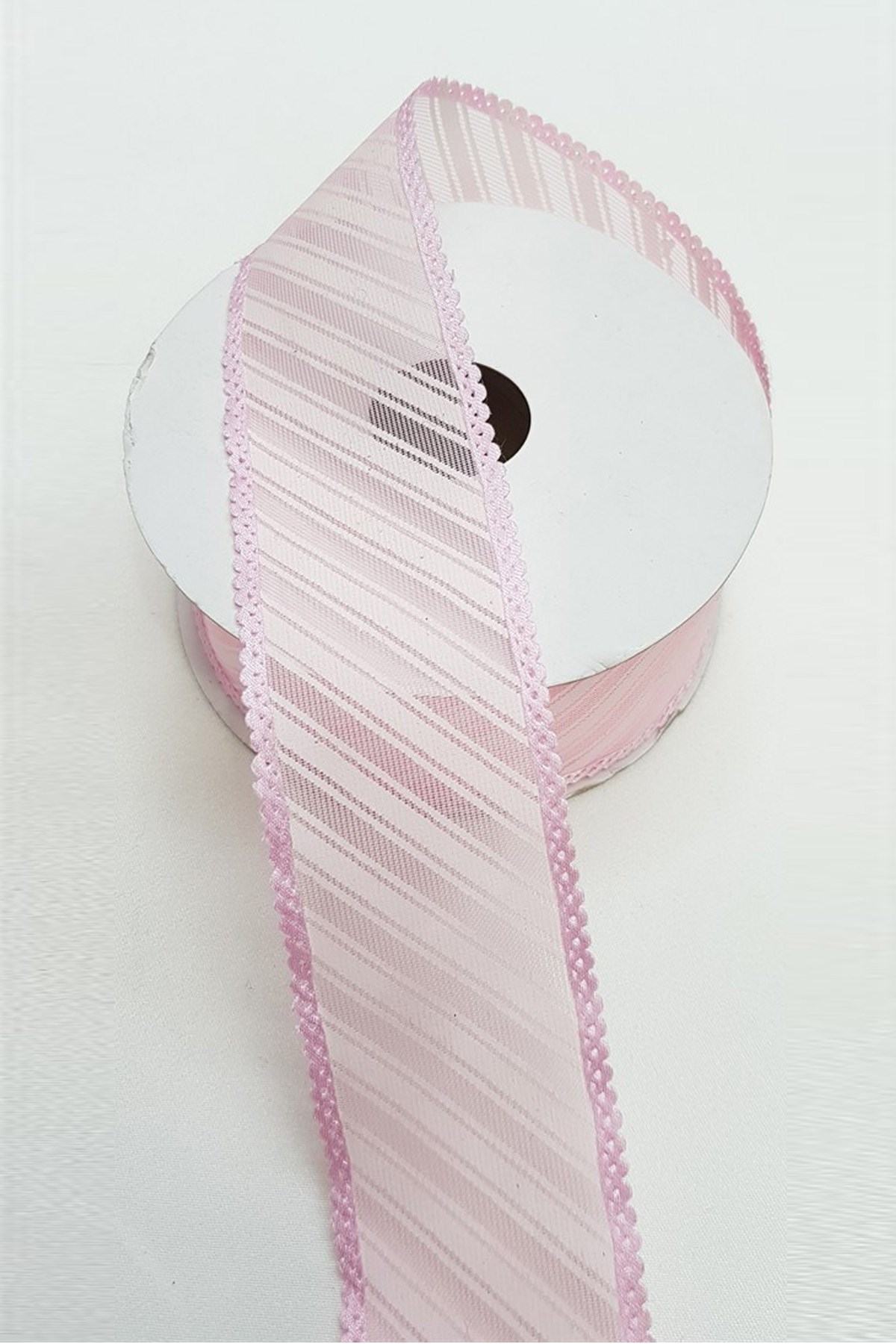 Pembe Çizgi Baskılı Organze Kurdele 4 Cm