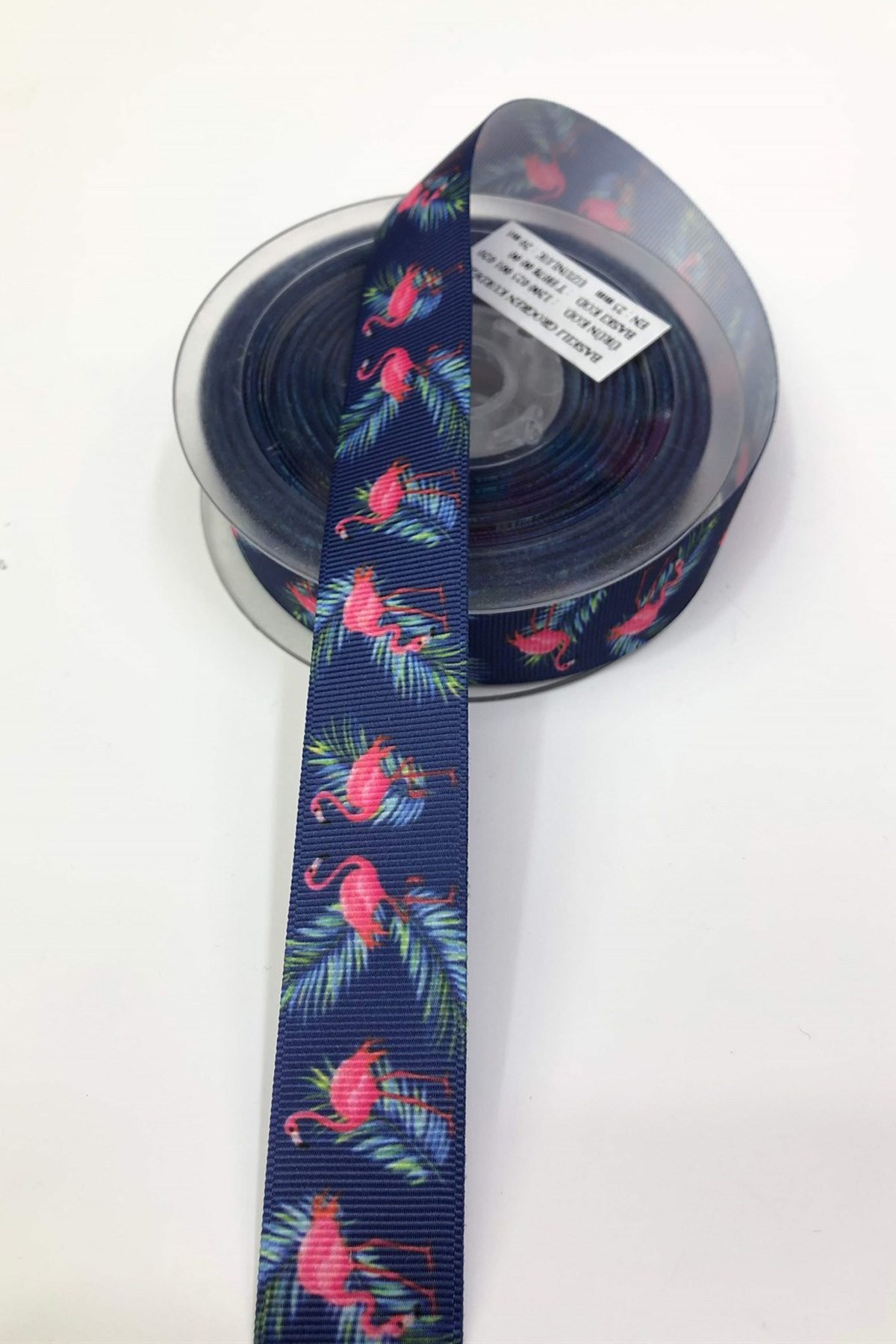 Pembe Flamingo Baskı Grogren Kurdele 2,5Cm