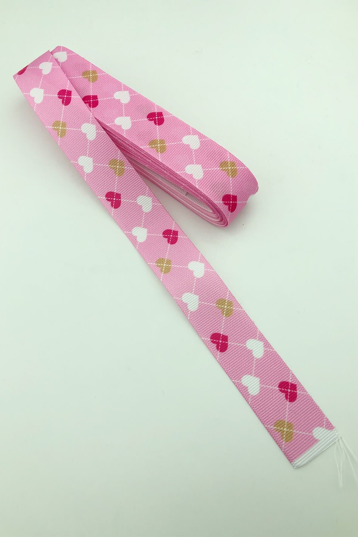 Pembe Kalp Baskılı Grogren Kurdele 10 Mt