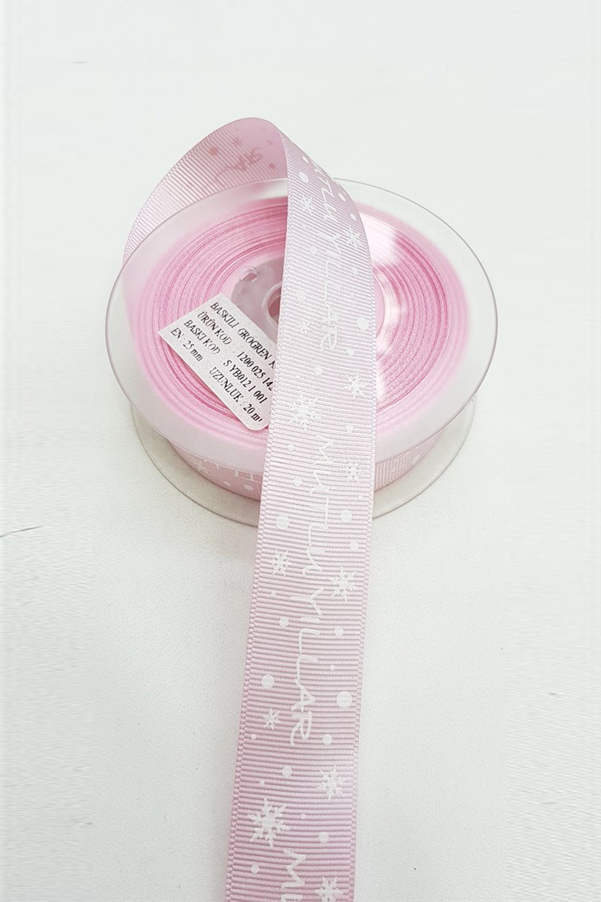 Pembe Mutlu Yıllar Yılbaşı Grogren Kurdele 2,5Cm