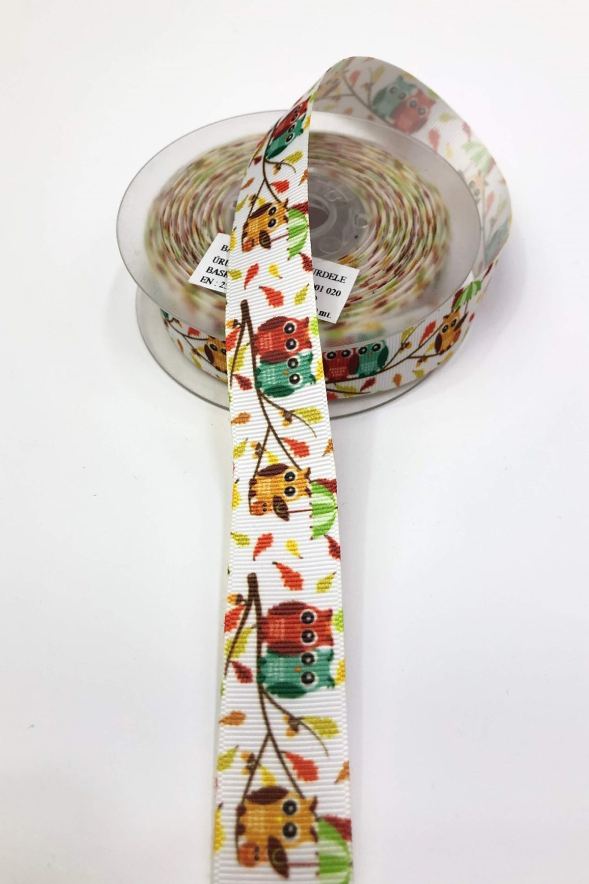 Rengarenk Baykuş Baskılı Grogren Kurdele 2,5Cm
