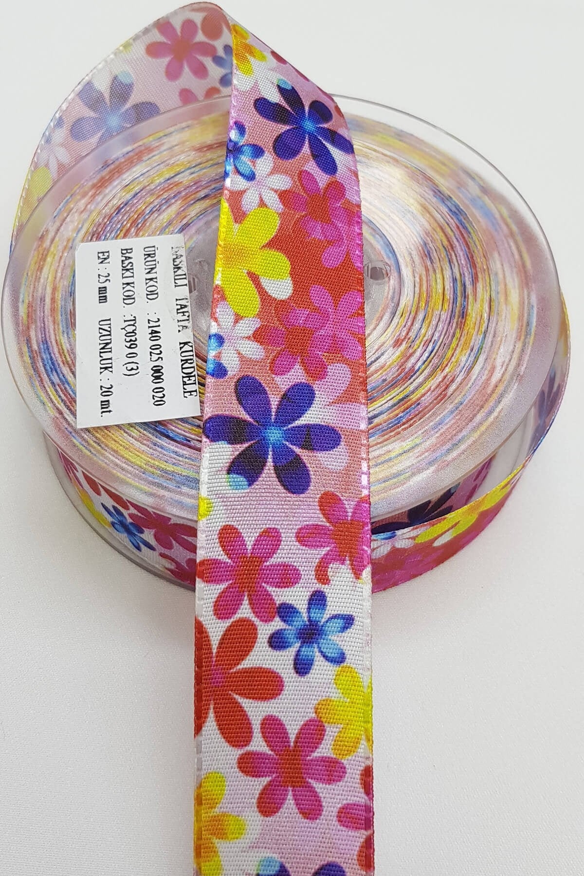 Rengarenk Çiçek Baskı Tafta Kurdele 2,5Cm
