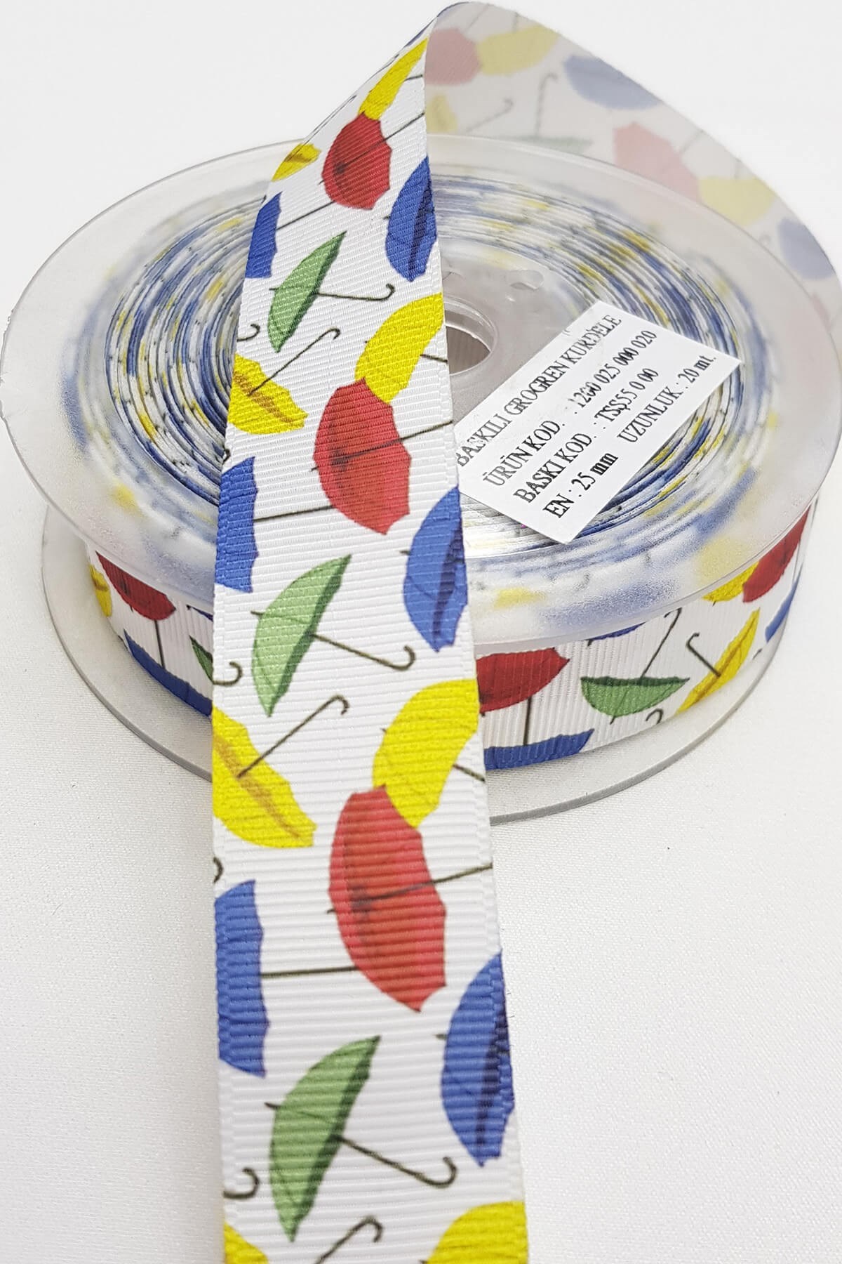 Rengarenk Şemsiye Baskılı Grogren Kurdele 2,5Cm