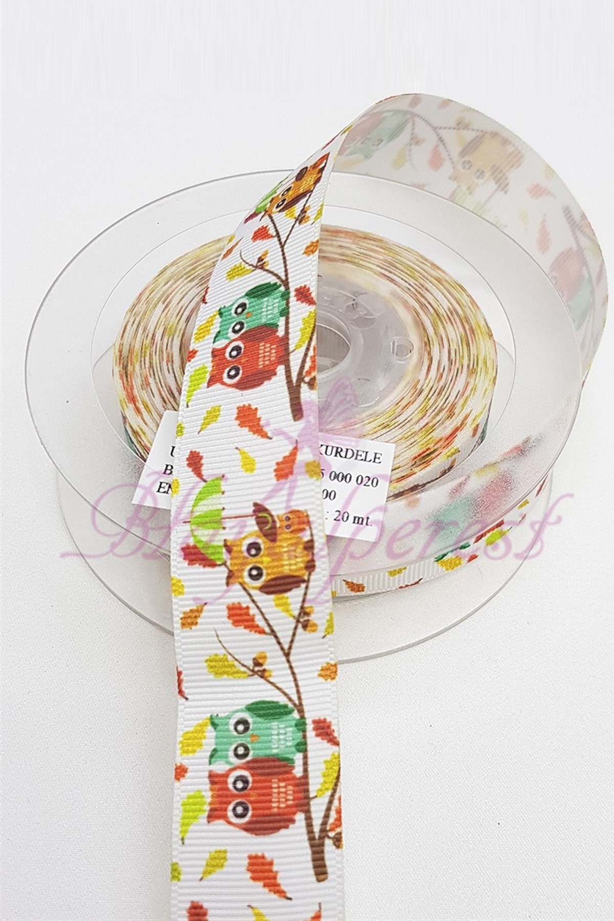 Renkli Baykuş Baskı Grogren Kurdele 2,5Cm