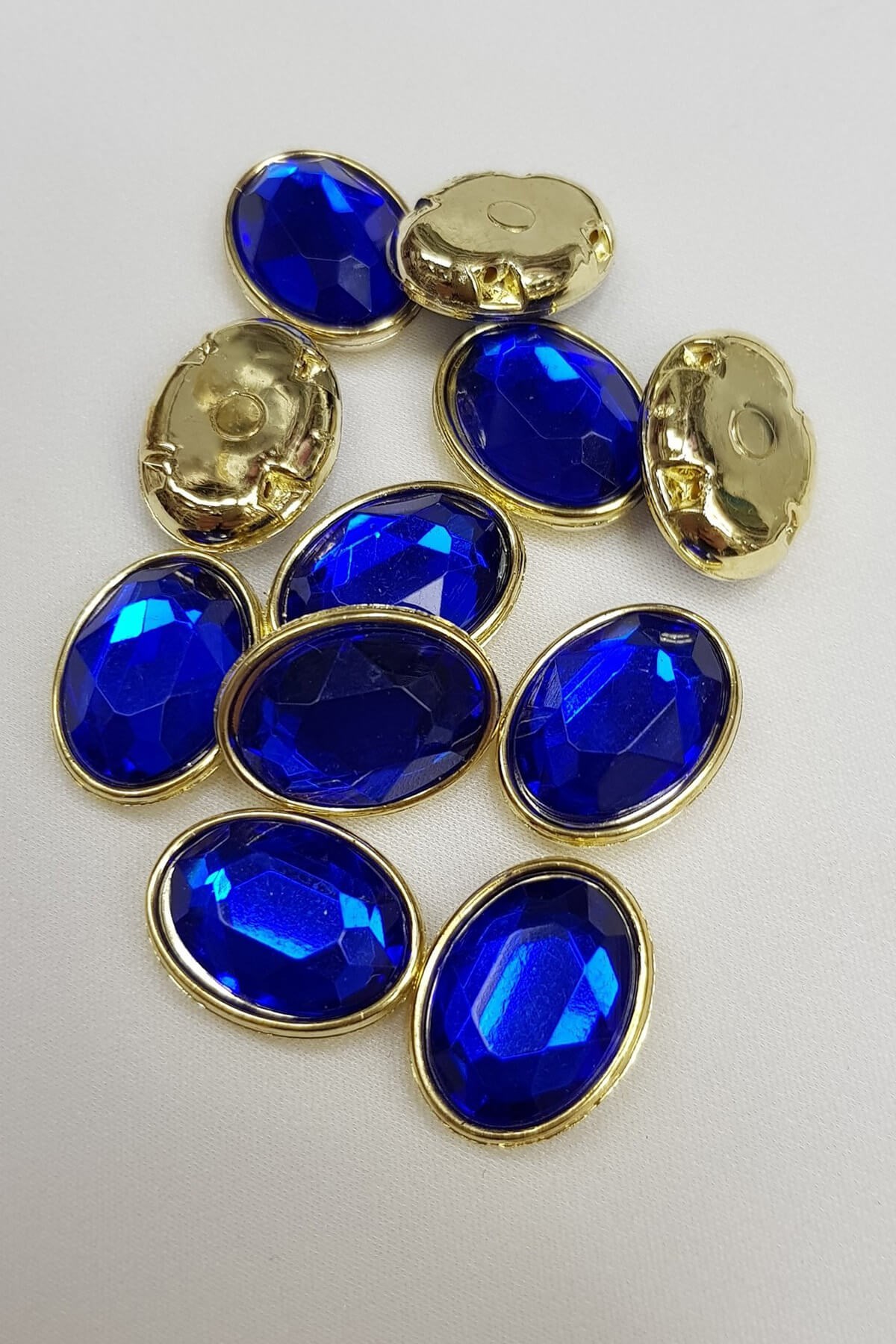 Saks Mavi Oval Kasalı Dikme Taş 1,5-2 cm 10 adet