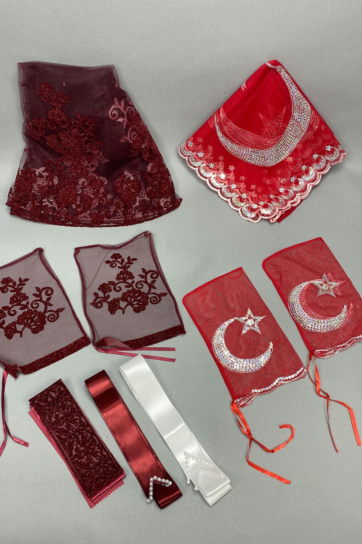 Simli Gelin Yüz Örtüsü ve Ay Yıldızlı Damat Örtüsü Takı Kurdelesi