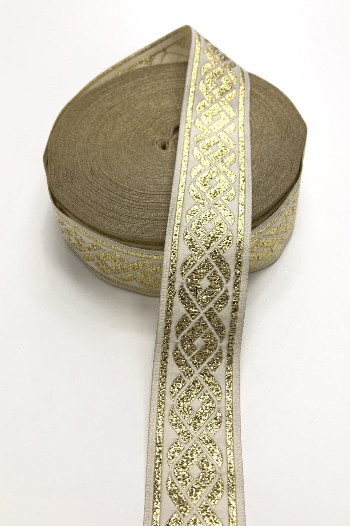 Simli Sarı Baskılı Kurdele 3,5 cm