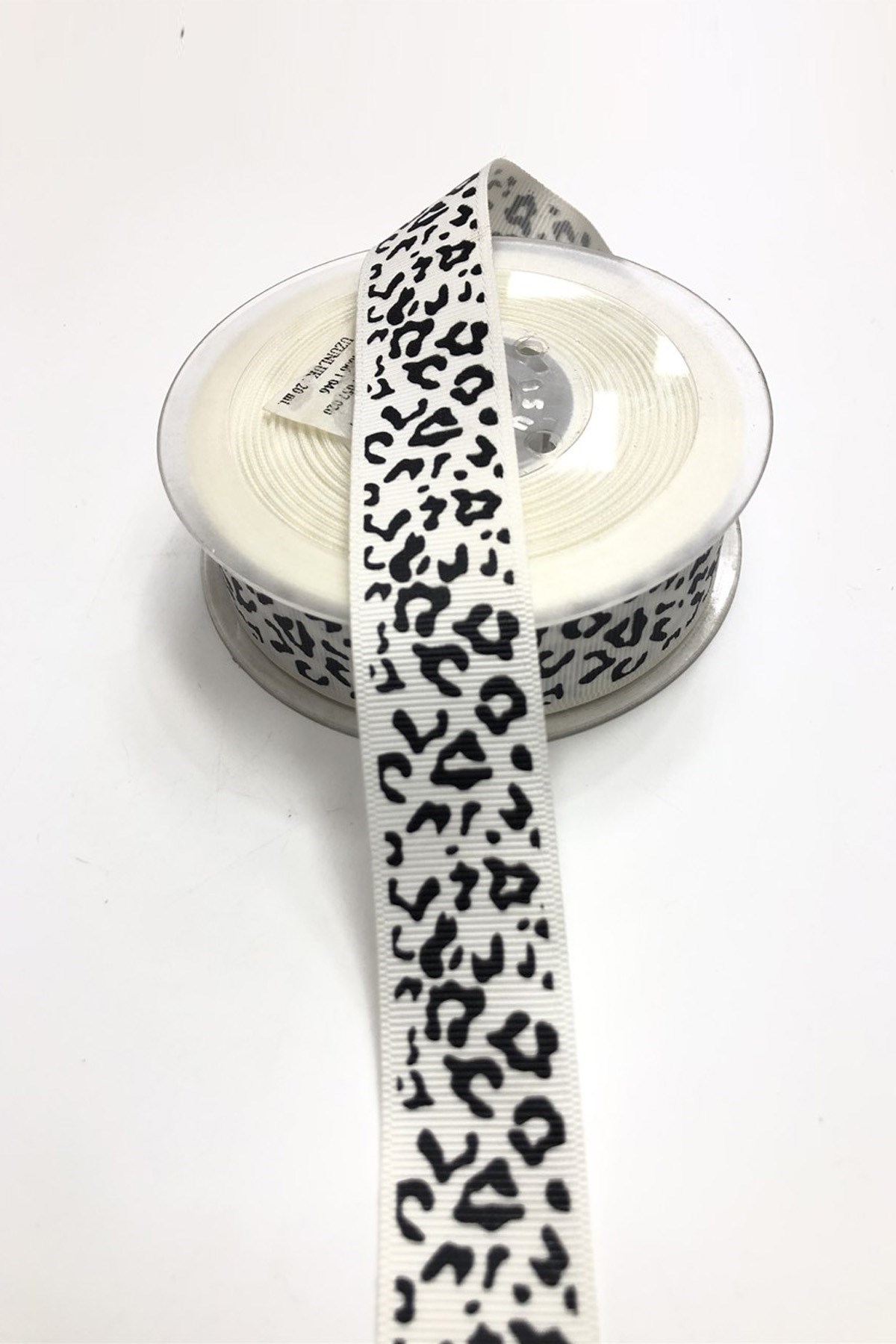 Siyah Beyaz Leopar Desenli  Grogren Kurdela 2,5 cm 1 mt 