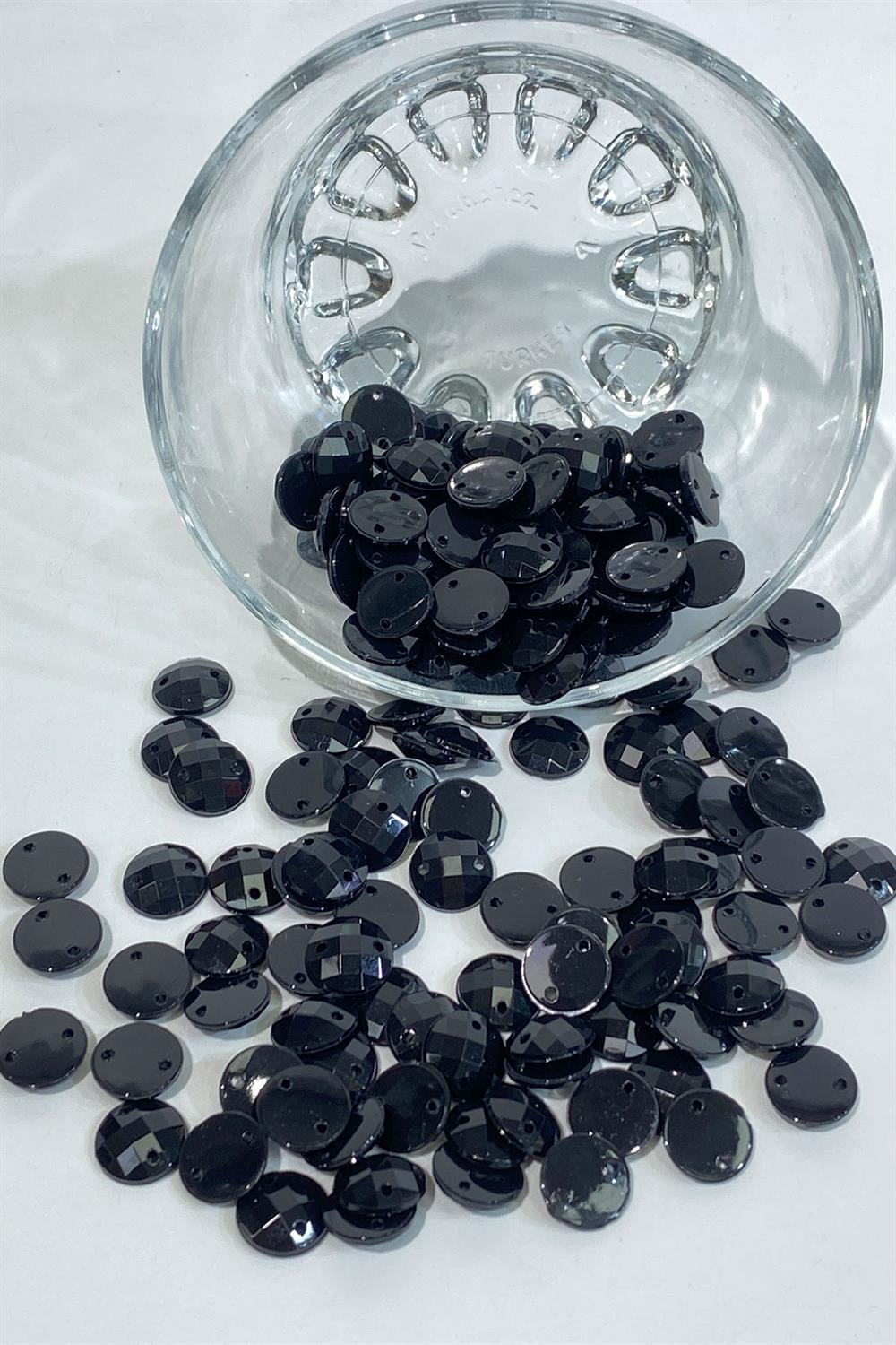 Siyah Yuvarlak Dikme Plastik Taş Boncuk 10 Gr