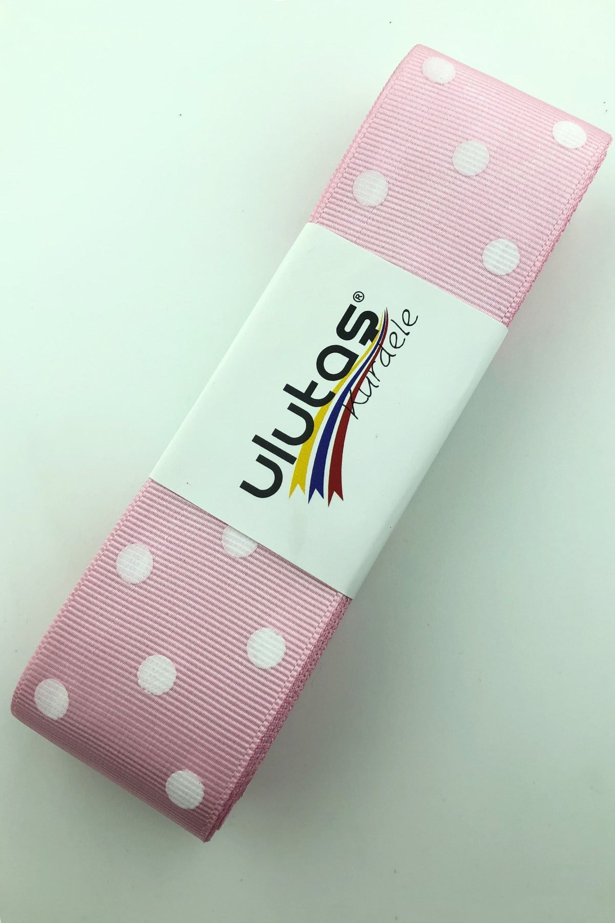 Toz Pembe Beyaz Puantiyeli Grogren Kurdele 4 cm
