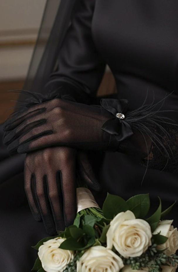 Tül Fiyonk ve Markiz Taş Detaylı Nikah Eldiveni