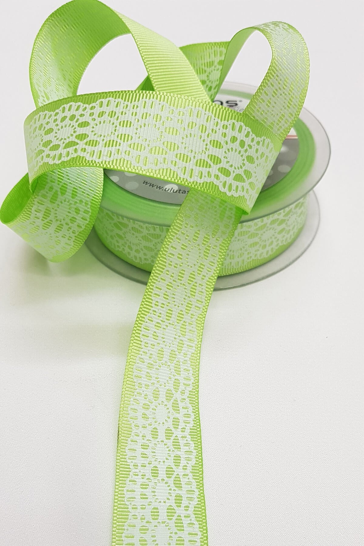 Yeşil Dantel Baskılı Grogren Kurdele 2,5Cm