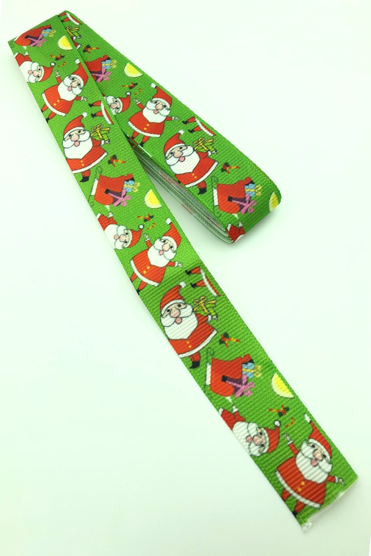 Yeşil Noel Baba Baskılı Grogren Yılbaş Kurdelesi 5 Mt