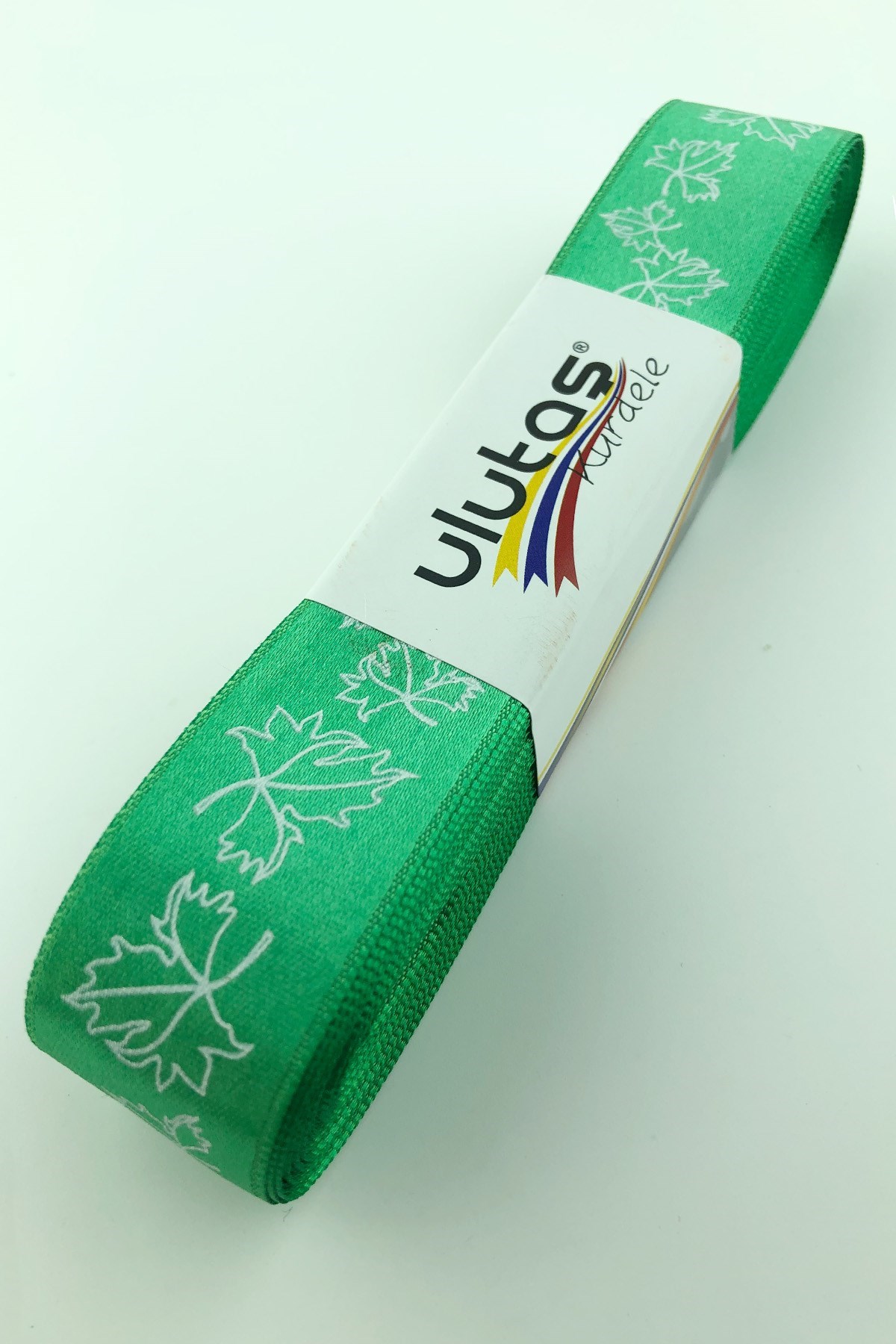 Yeşil Yaprak Baskılı Saten Kurdele 2,5 cm