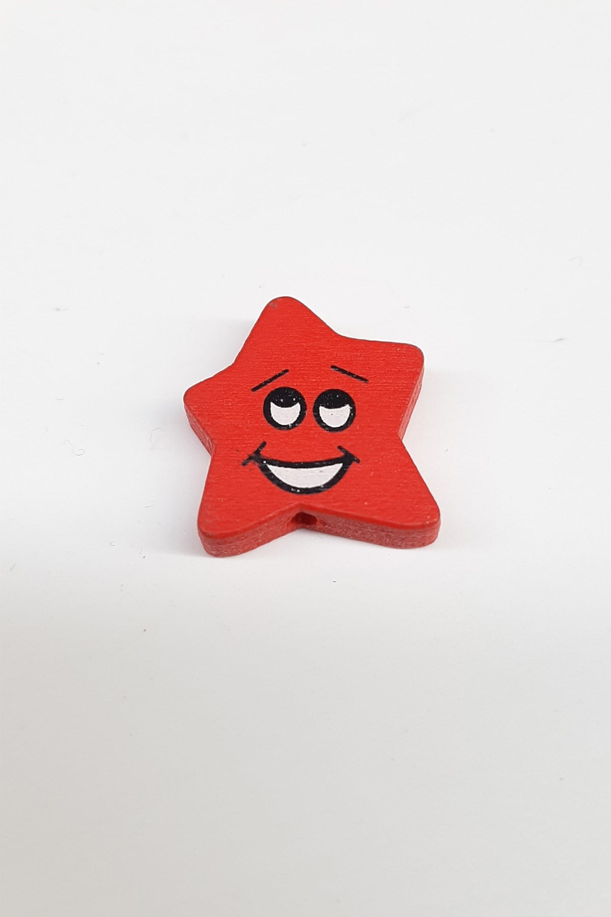 Yıldız Emoji Desenli Kırmızı Ahşap Boncuk