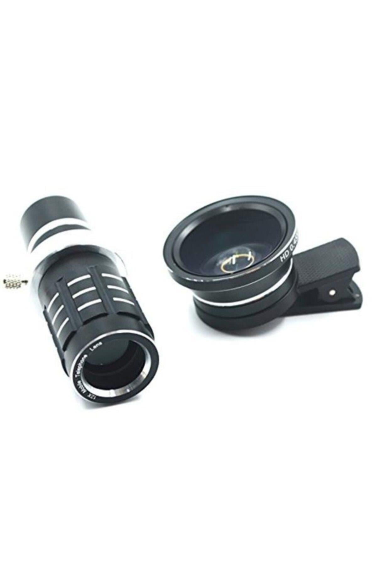 12x Sabit Zoom Ve 0.45x Wide Angel,macro Kamera Lens Seti 3in1