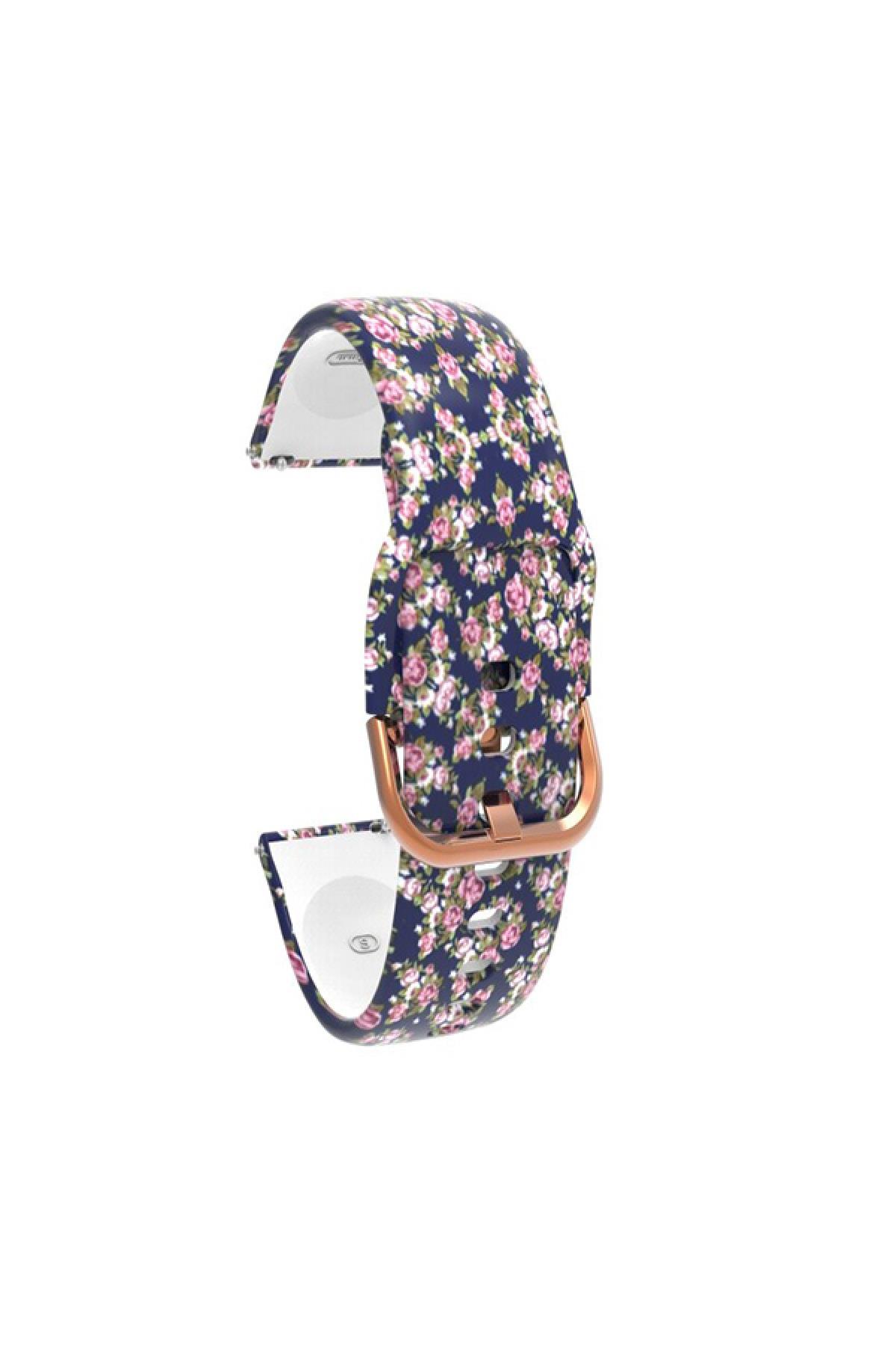 Amazfit Bip - Bip U - Bip S Için Uyumlu Desenli Silikon Kordon Mor Çiçek