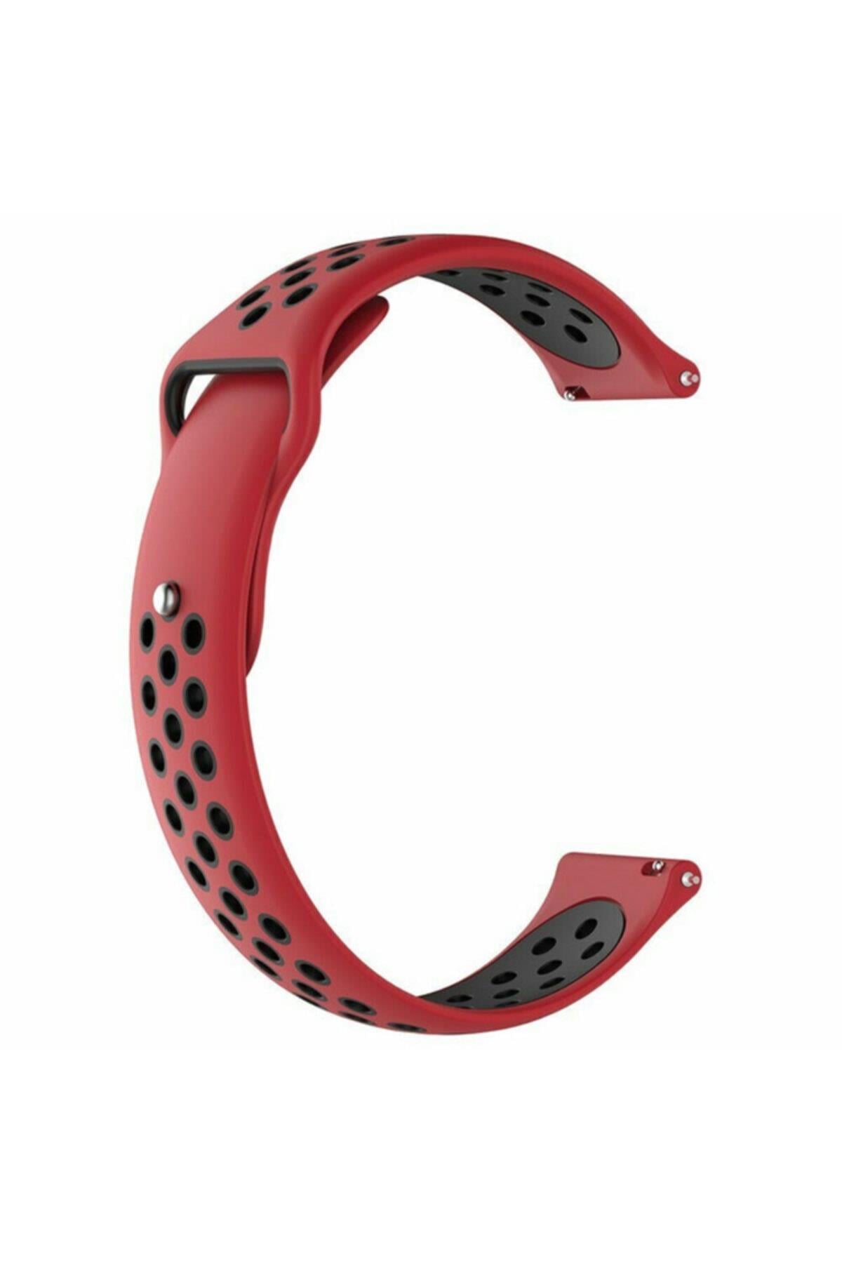 Amazfit Bip S Lite Için Delikli Silikon Kordon Kırmızı Siyah