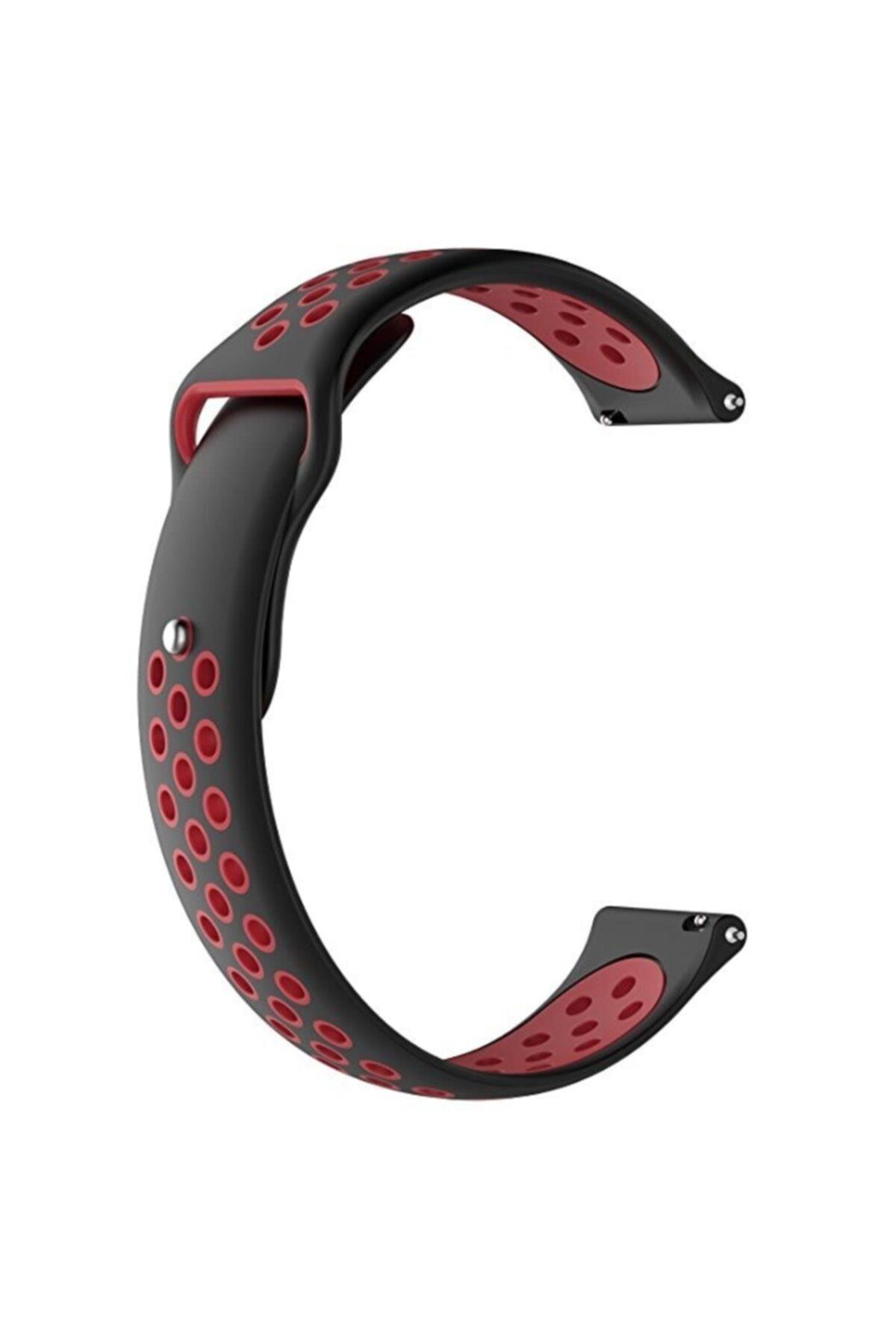 Amazfit Gtr 47 Mm Lite Için Delikli Silikon Kordon Kayış Siyah Kırmızı