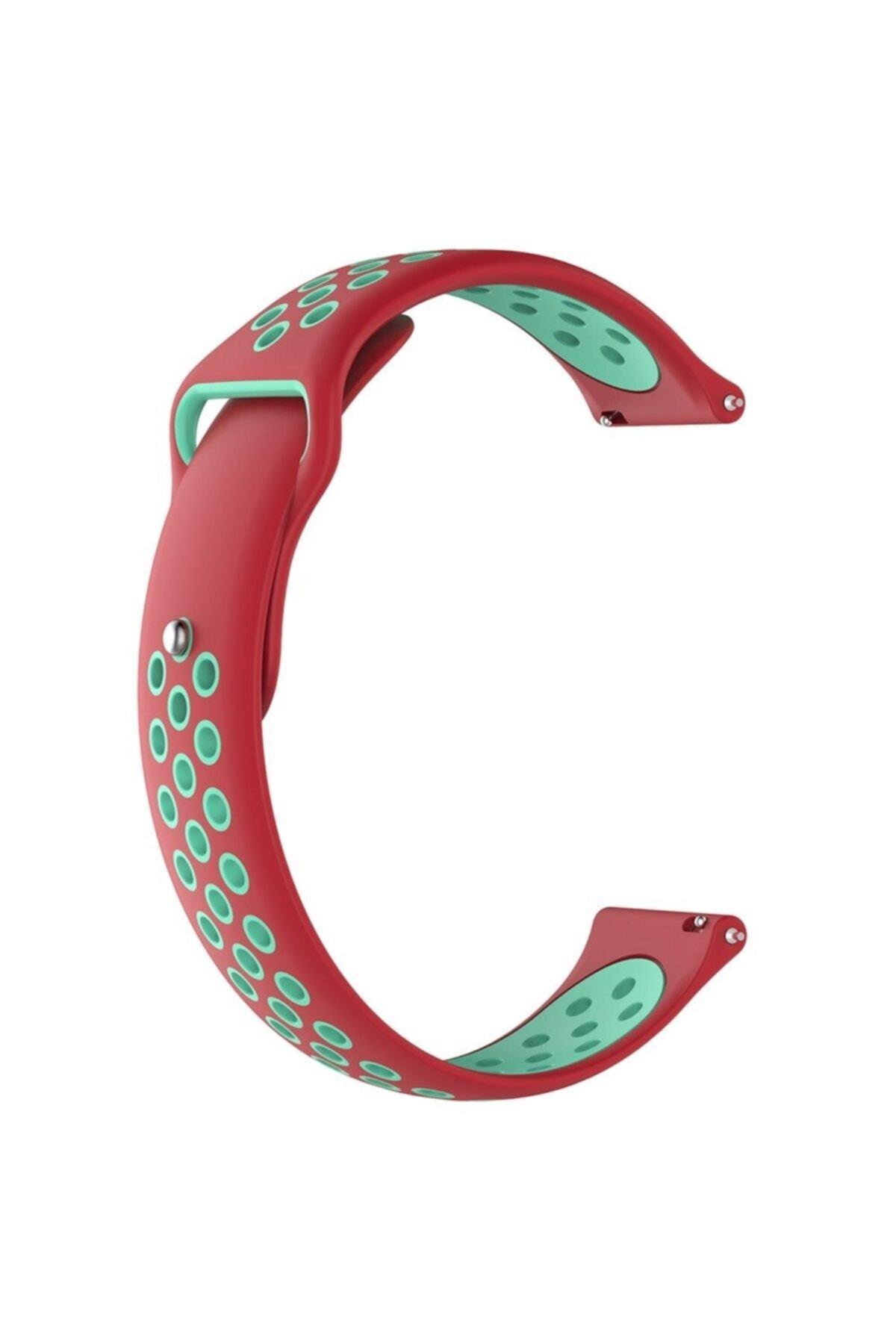 Amazfit Health Watch(bip 2) Için Delikli Silikon Kordon Kayış Kırmızı Turkuaz