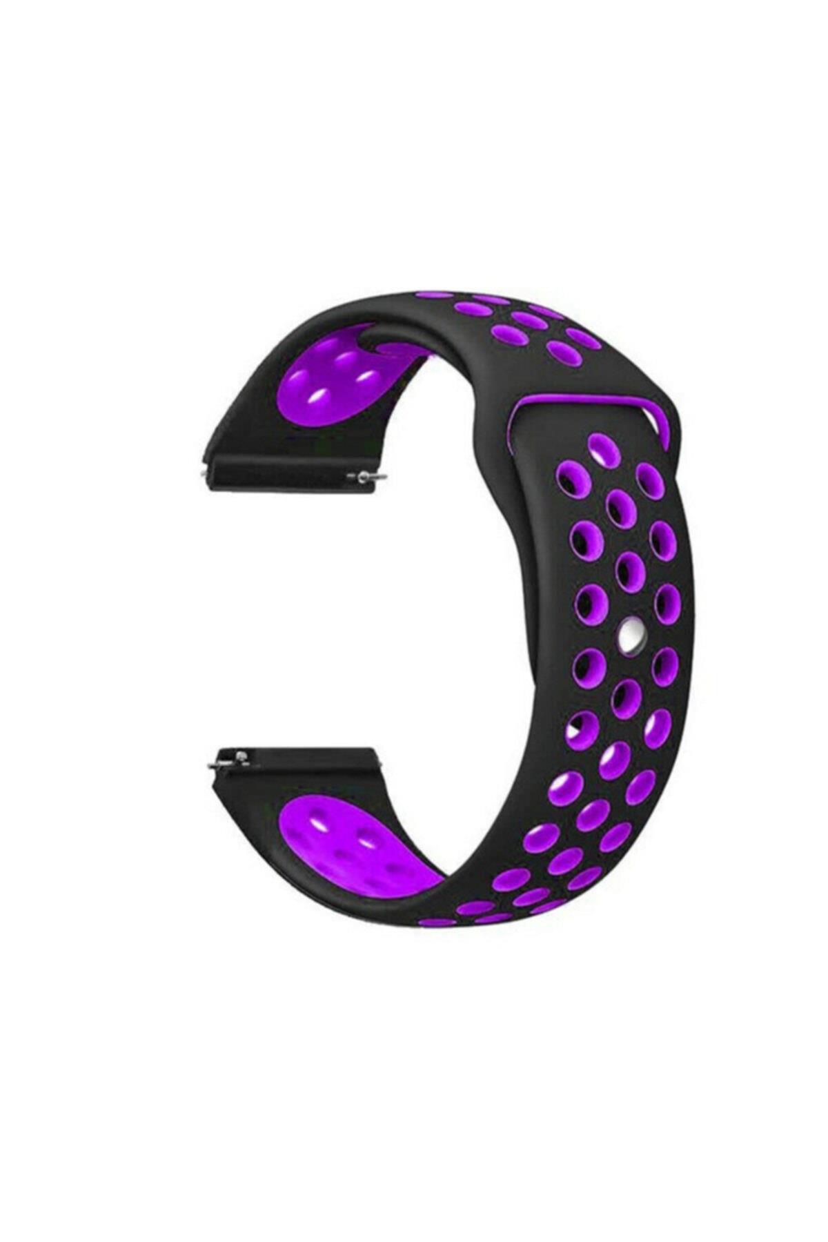 Amazfit Stratos İçin Delikli Silikon Kordon Siyah Mor