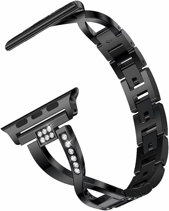 Apple Watch Seri 1-2-3 42 Mm Için Pırlanta Görünümlü Fantezi Bileklik Siyah