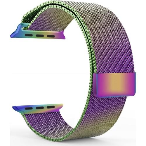 Apple Watch Seri 4 5 6 44 Mm Için Metal Milanese Kordon Gökkuşağı