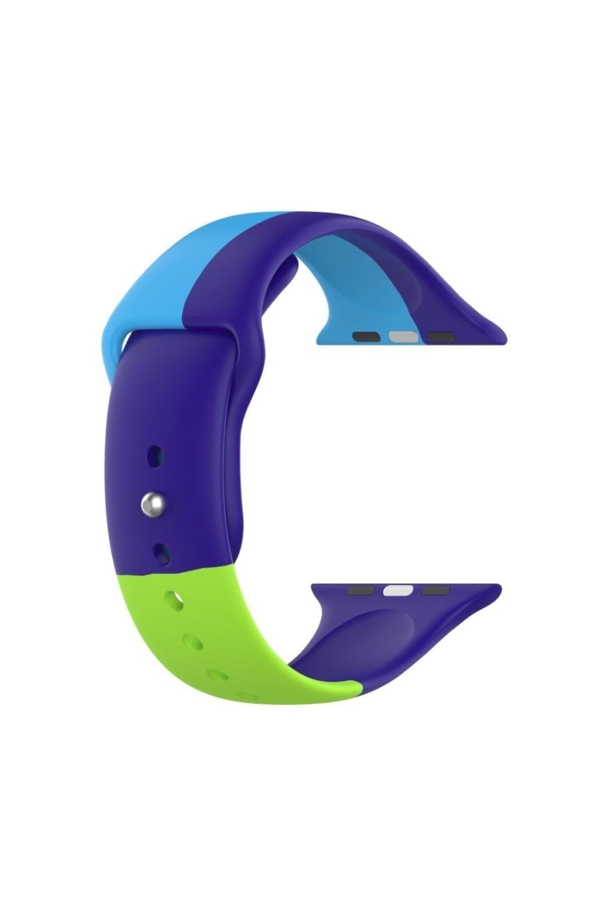 Apple Watch Seri 456 40mm Için Small(s Sıze) Üçrenkli Silikon Kordon Mavi-mor-f.yeşili
