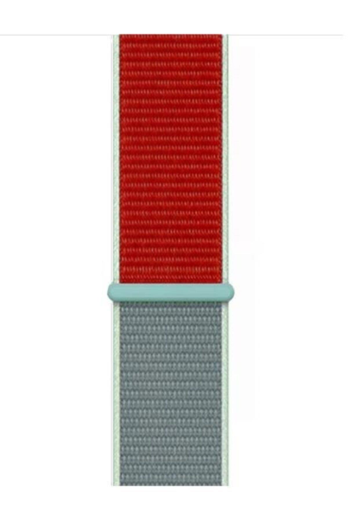 Apple Watch Series 4 Ile Uyumlu 44 Mm Dokuma Kordon Kayış Gray/red(gri/kırmızı)