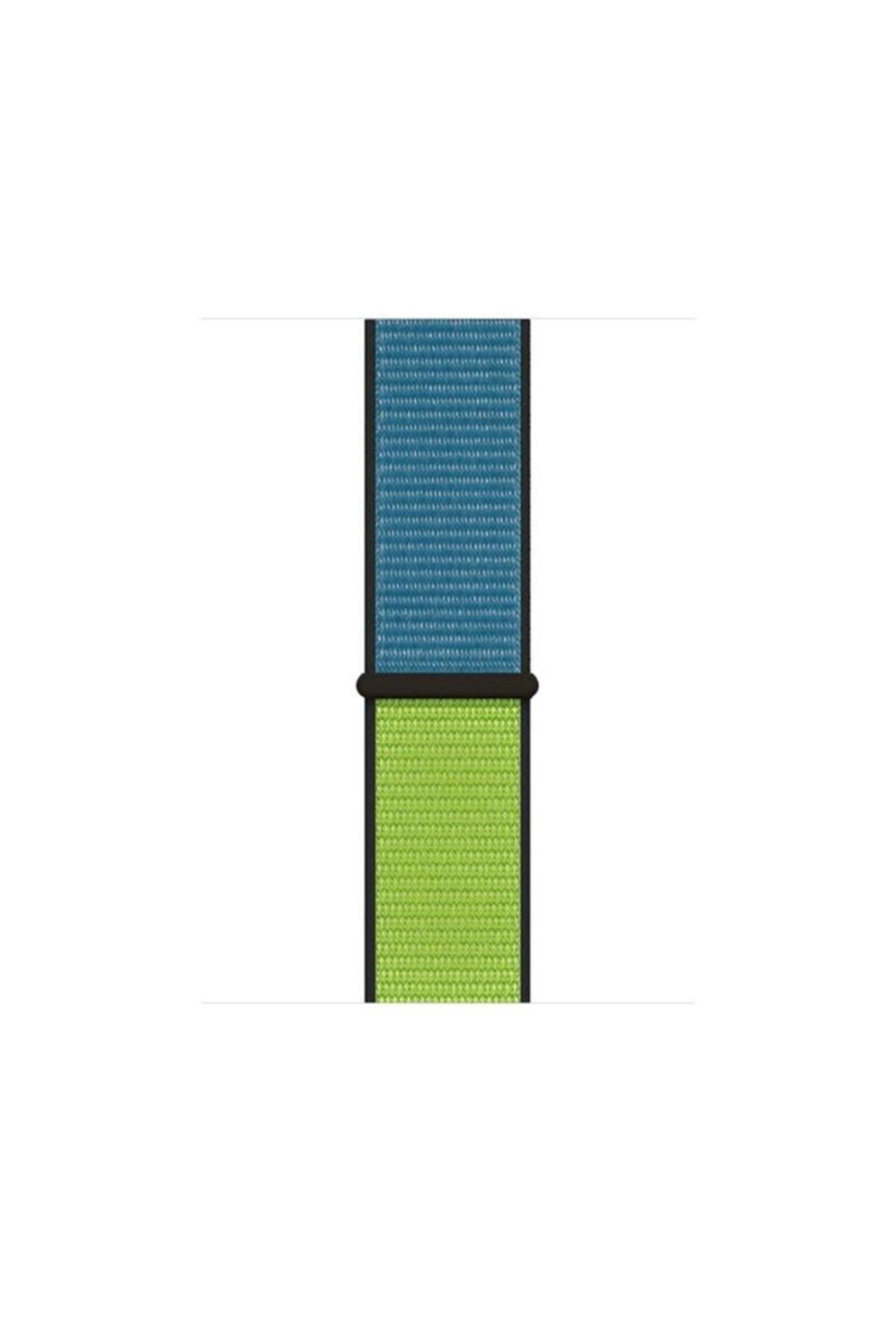Apple Watch Series 5 Ile Uyumlu 44 Mm Dokuma Kordon Kayış Blue/green(mavi/yeşil)
