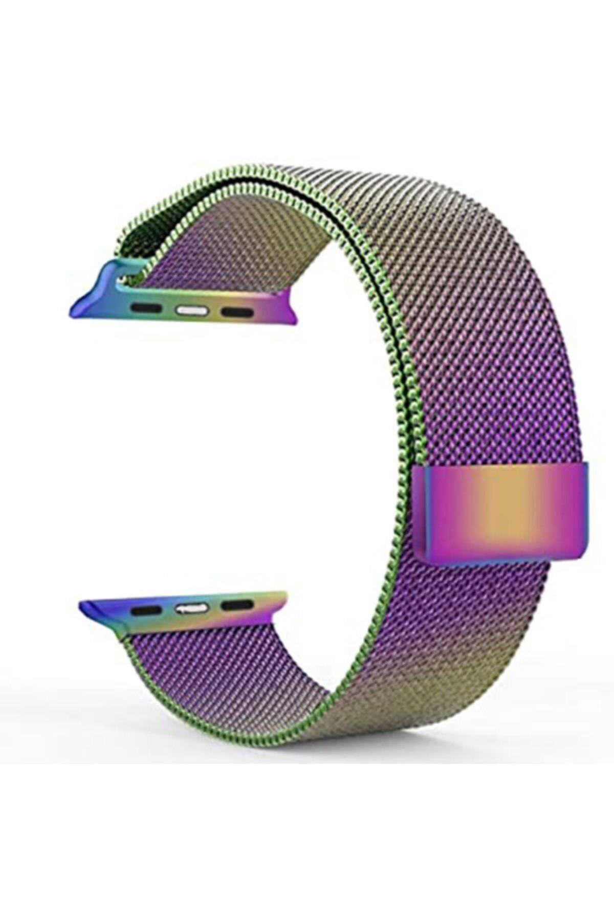 Apple Watch  Uyumlu Seri 1 2 3 42 Mm Için Metal Milanese Kordon Gökkuşağı
