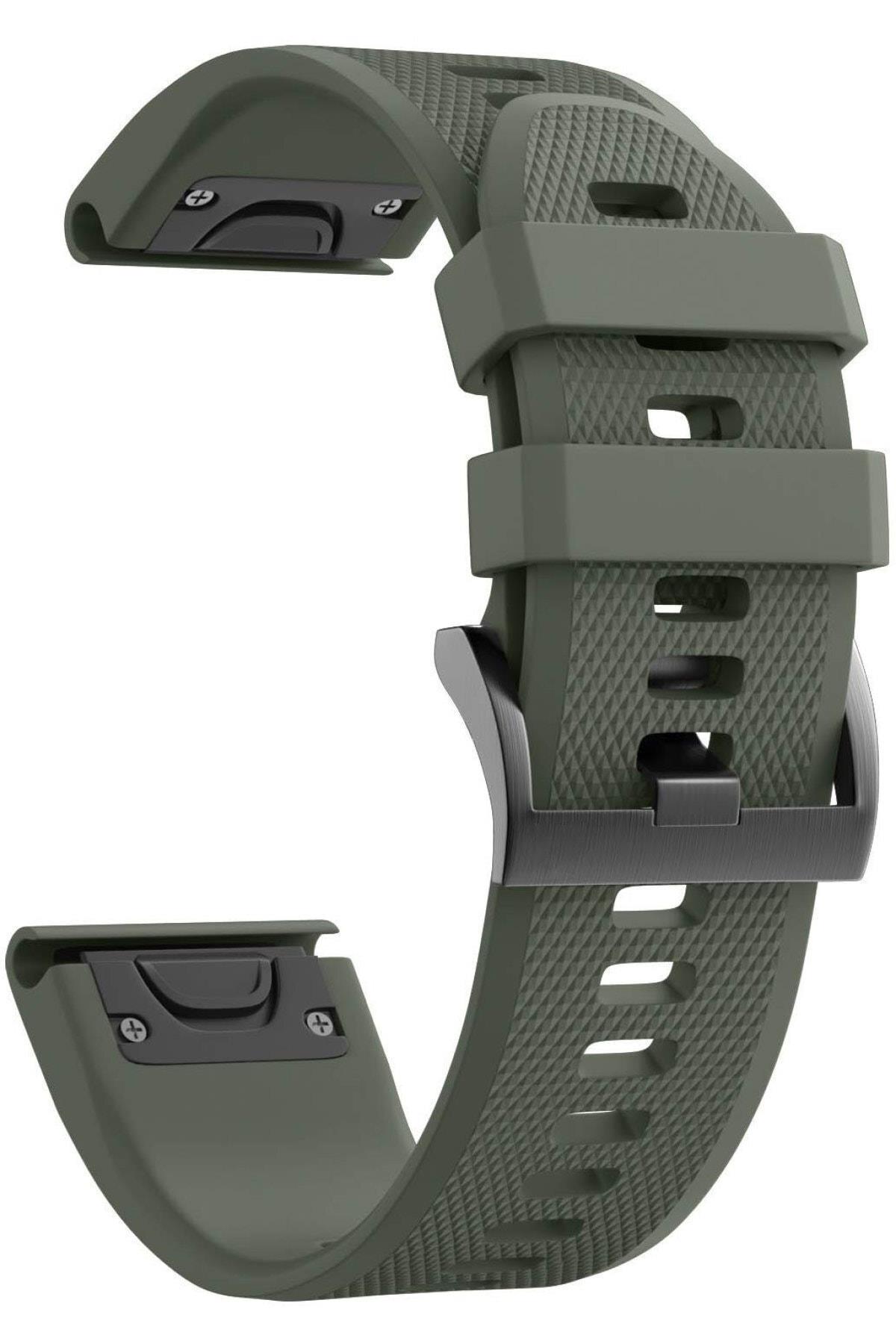 Fenix 6 Pro Solar Için Quick Fit Özellikli Silikon Kordon 26 Mm Koyu Yeşil (ARMY GREEN)
