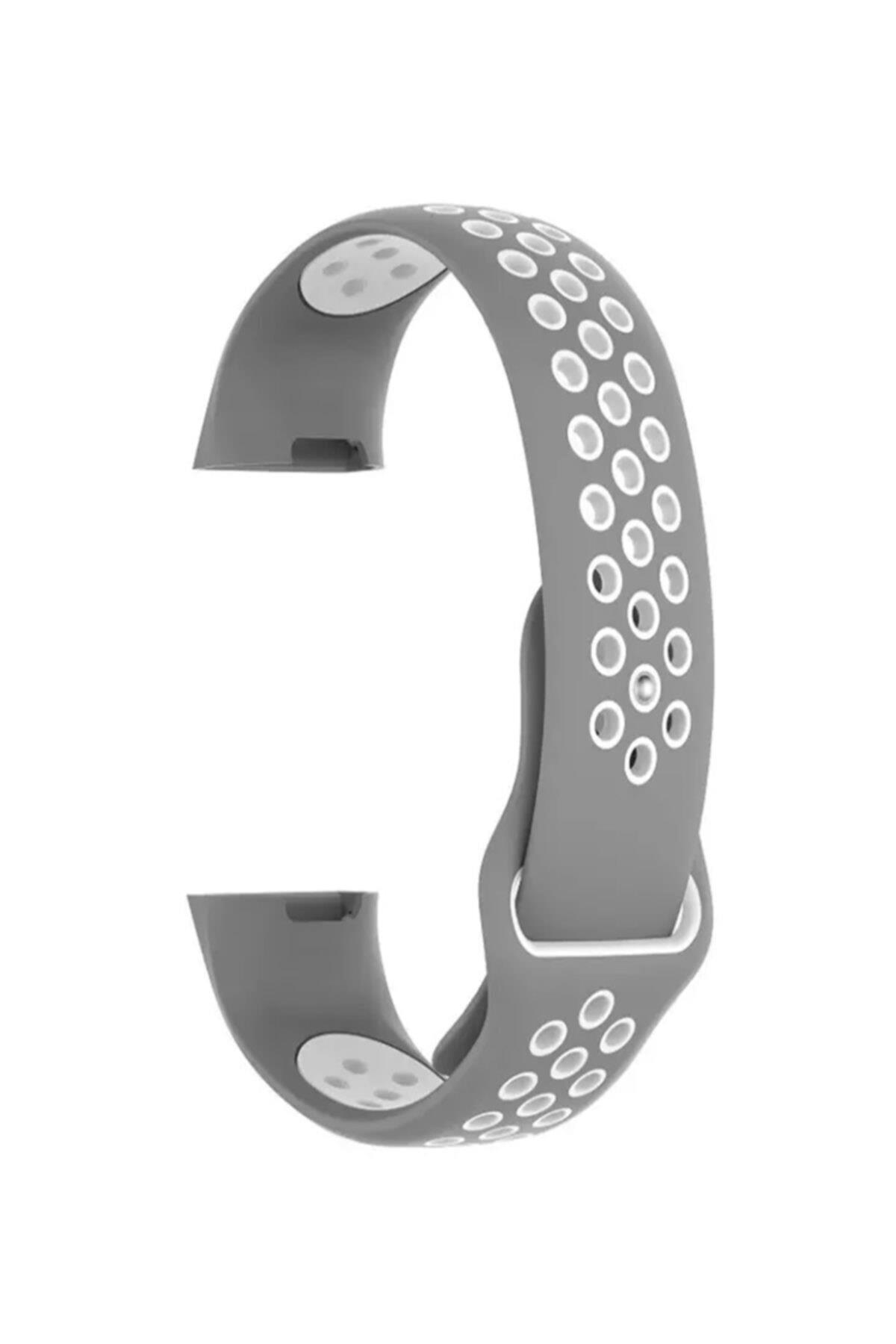 Fitbit Charge 4 Için Small Beden(s Sıze) Delikli Silikon Kordon Gri Beyaz