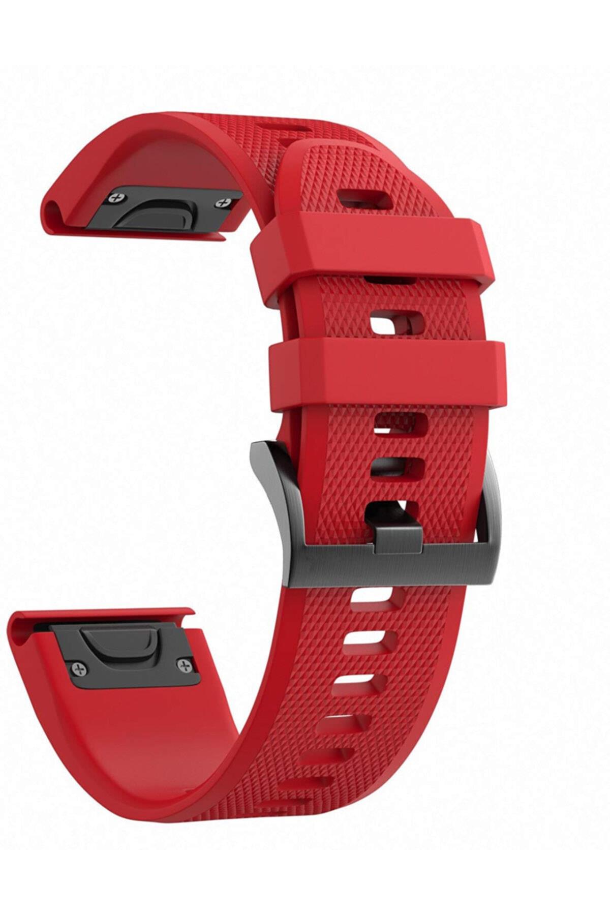 Garmin Fenix 6x Için Quick Fit Özellikli Silikon Kordon Kırmızı