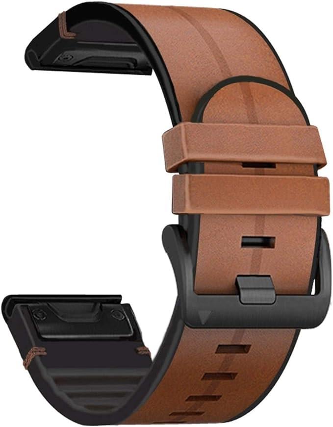 Garmin Fenix 7X / Fenix 6X / Fenix 5X Saat Kordonu, Hızlı Kolay Uyum 26 mm Yumuşak Hakiki Deri Hibrit Silikon Sweatproof Bileklik Kayış Fenix 5X Plus, Tactix Delta, Fenix 3, Enduro için