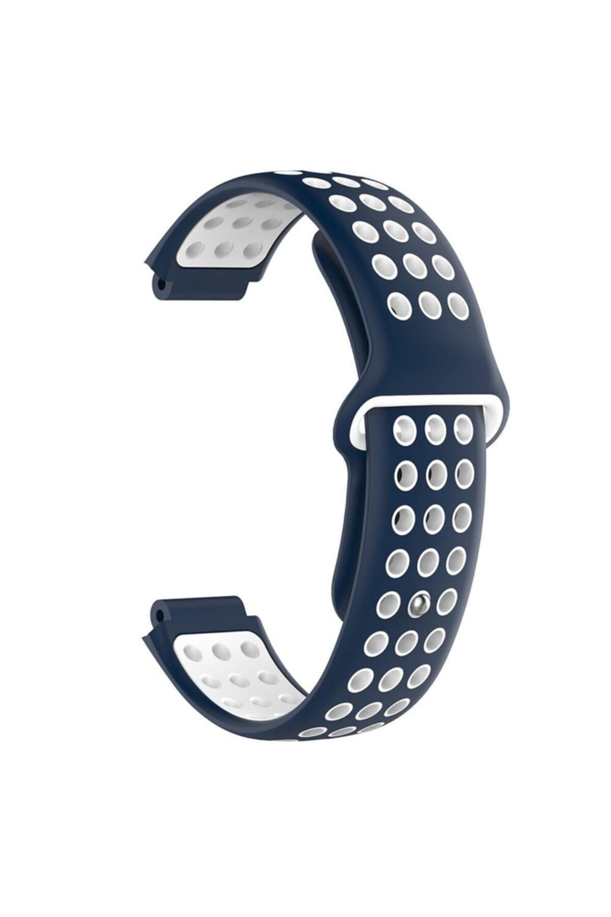 Garmin Forerunner 235 Için Delikli Silikon Kordon Lacivert Beyaz