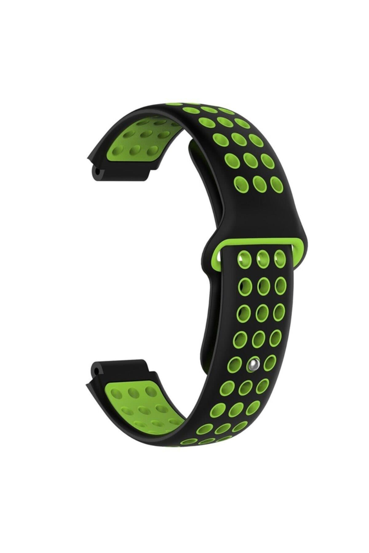 Garmin Forerunner 735xt Için Delikli Silikon Kordon Siyah Yeşil