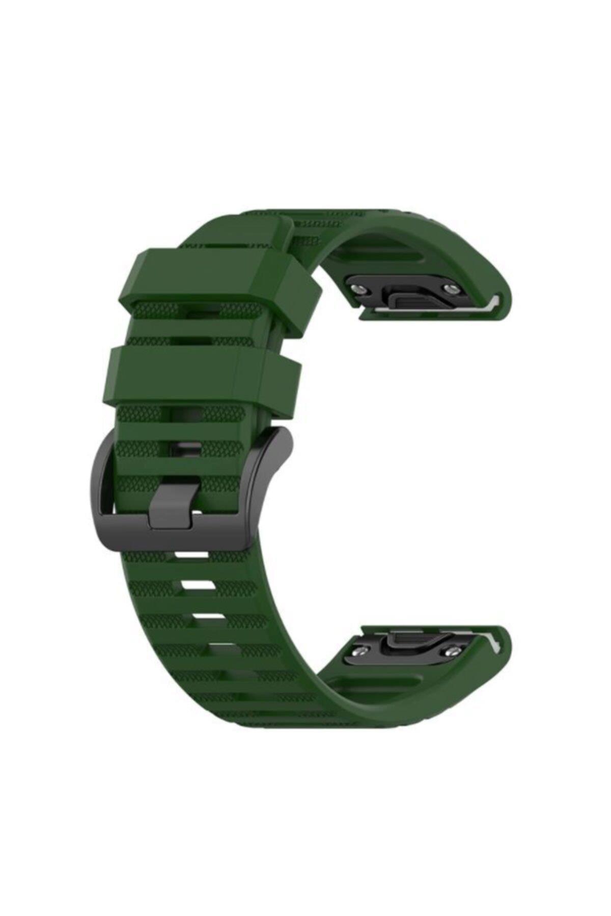 Garmin Quatix 5 Için Uyumlu Quick Fit Özellikli Silikon Kordon Kayış Koyu Yeşil