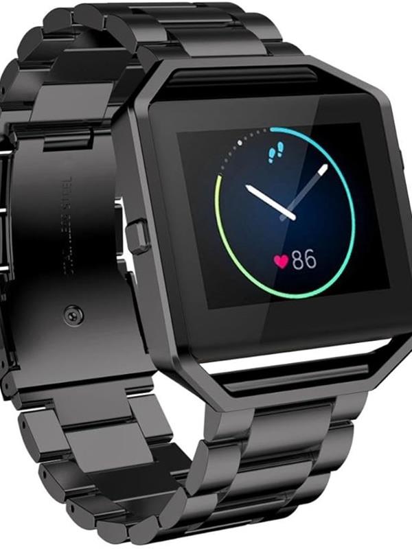 Markacase Fitbit Blaze Metal Çerçeve Kelebek Toka Üç Boncuk Paslanmaz Çelik Metal Saat Kordonu