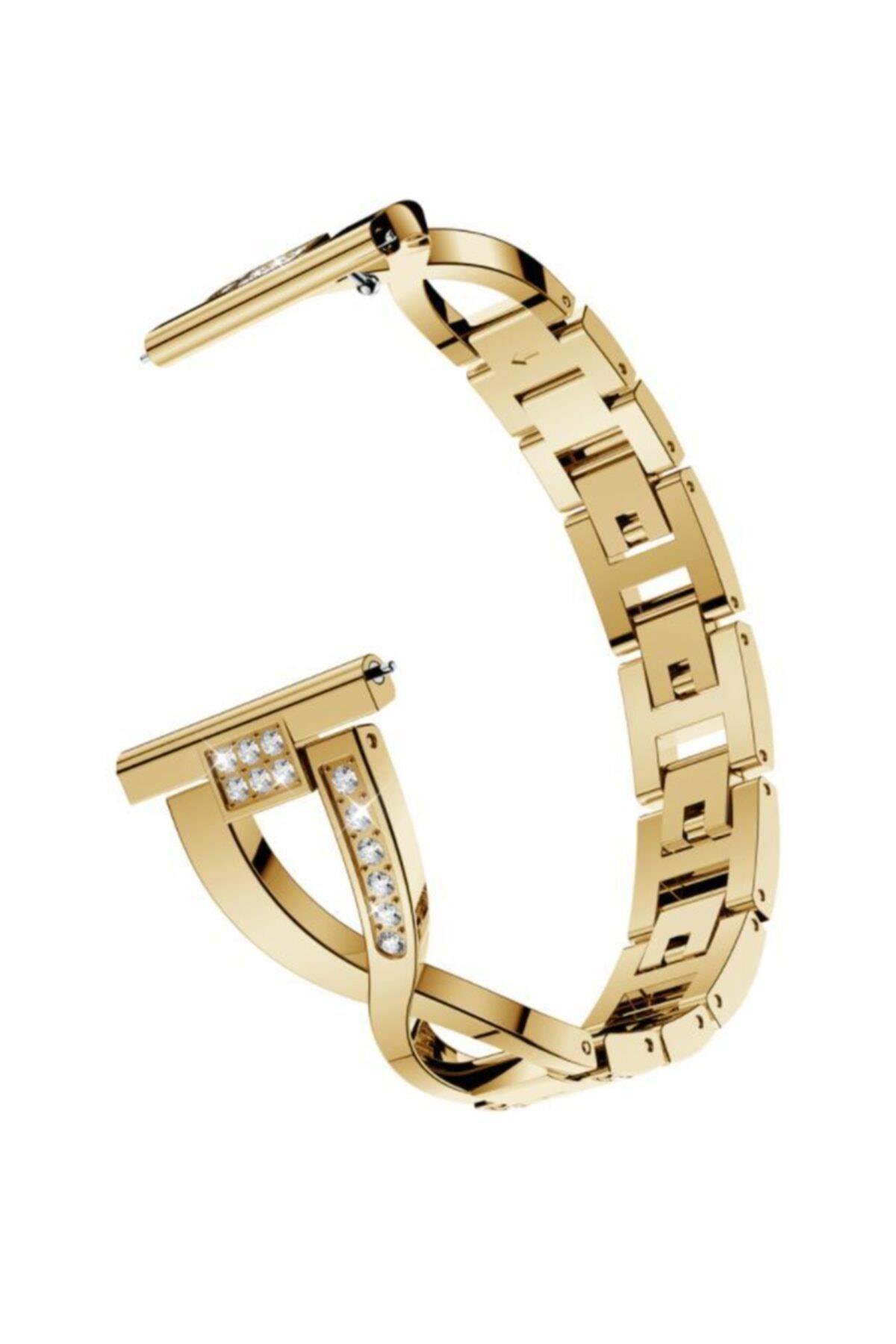 Samsung Galaxy Watch 3 45 Mm Için Pırlanta Görünümlü Lüks Metal Fantezi Bileklik Gold
