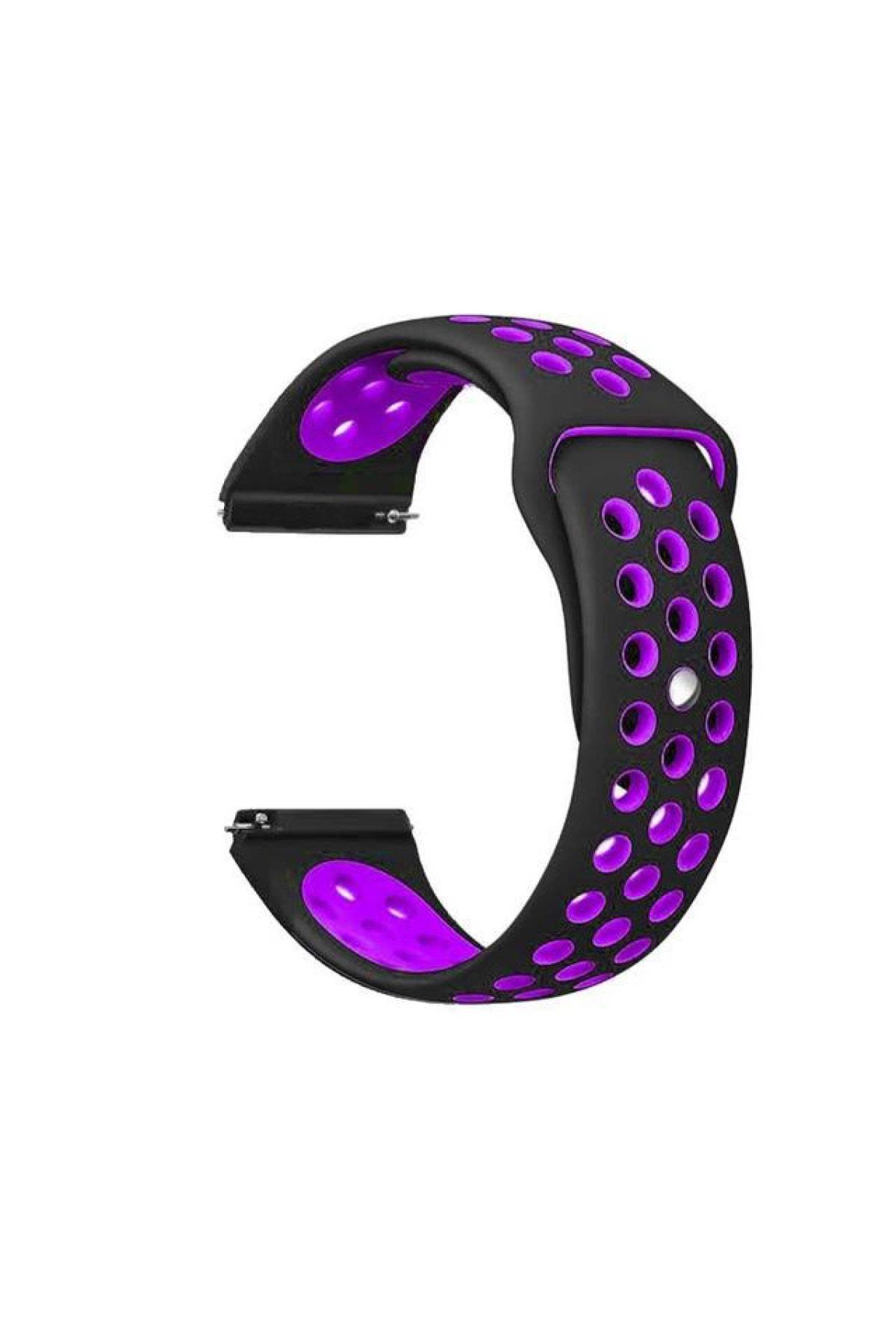 Samsung Galaxy Watch 4 Classic 42 Mm R880 Için Delikli Spor Kordon Siyah Mor