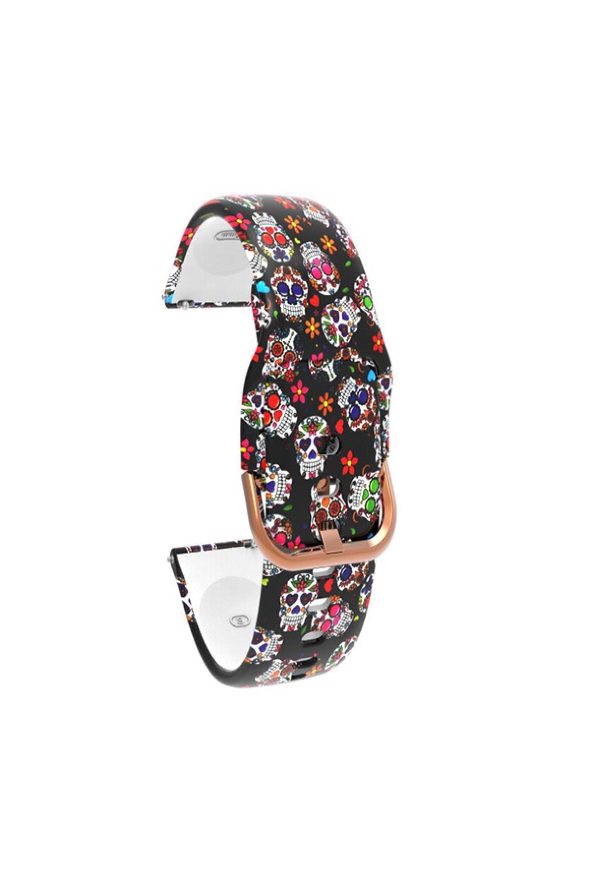 Samsung Galaxy Watch 4 Classic 46 Mm R890 Için Desenli Silikon Kordon Renkli Kurukafa