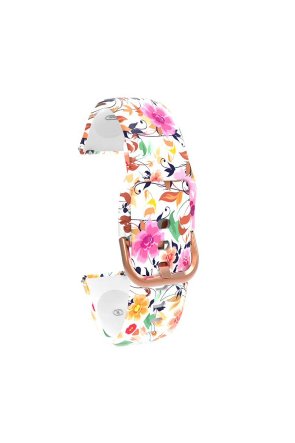 Samsung Galaxy Watch 46 Mm R800 Uyumlu Için Desenli Silikon Kordon Çiçek