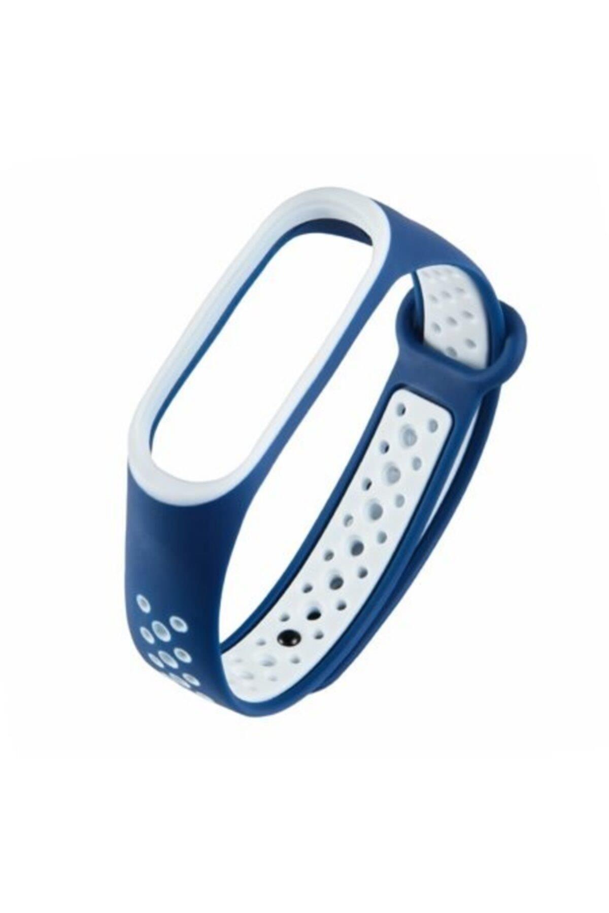 Xiaomi Mi Band 3 Için Delikli Silikon Kordon Lacivert Beyaz